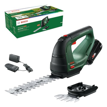 Bosch Akku Grasschere AdvancedShear 18V-10 (1 Akku 2,0 Ah, 18-Volt-System, schneidet bis zu 85 m² pro Akkuladung, mit Strauch- und Grasscherenmesser, im Karton) im Sale